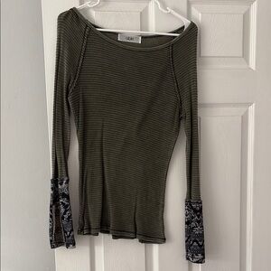 Able Green and Tan Asymmetrical Fitted Blouse